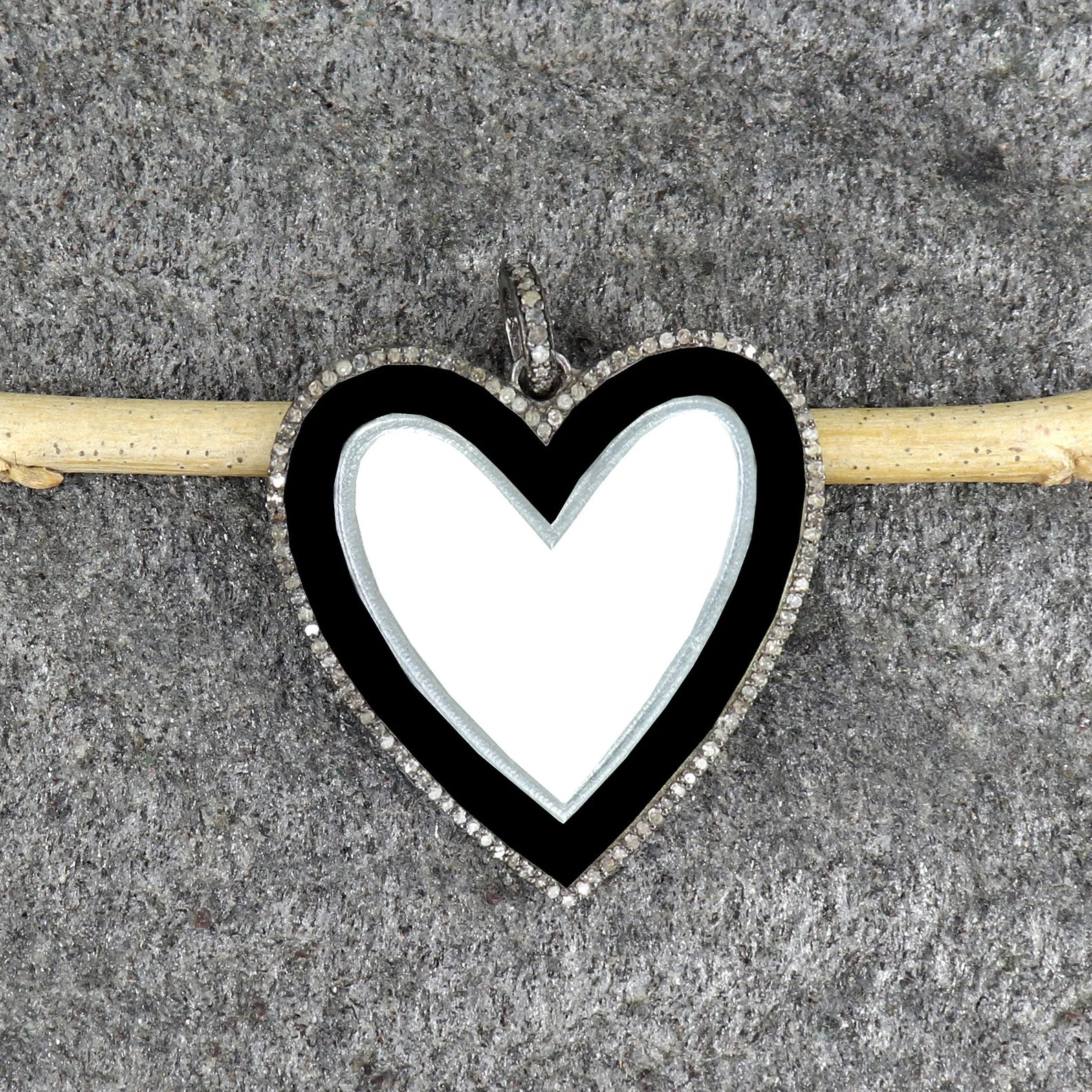 Pave Diamond and Enamel Heart Pendant