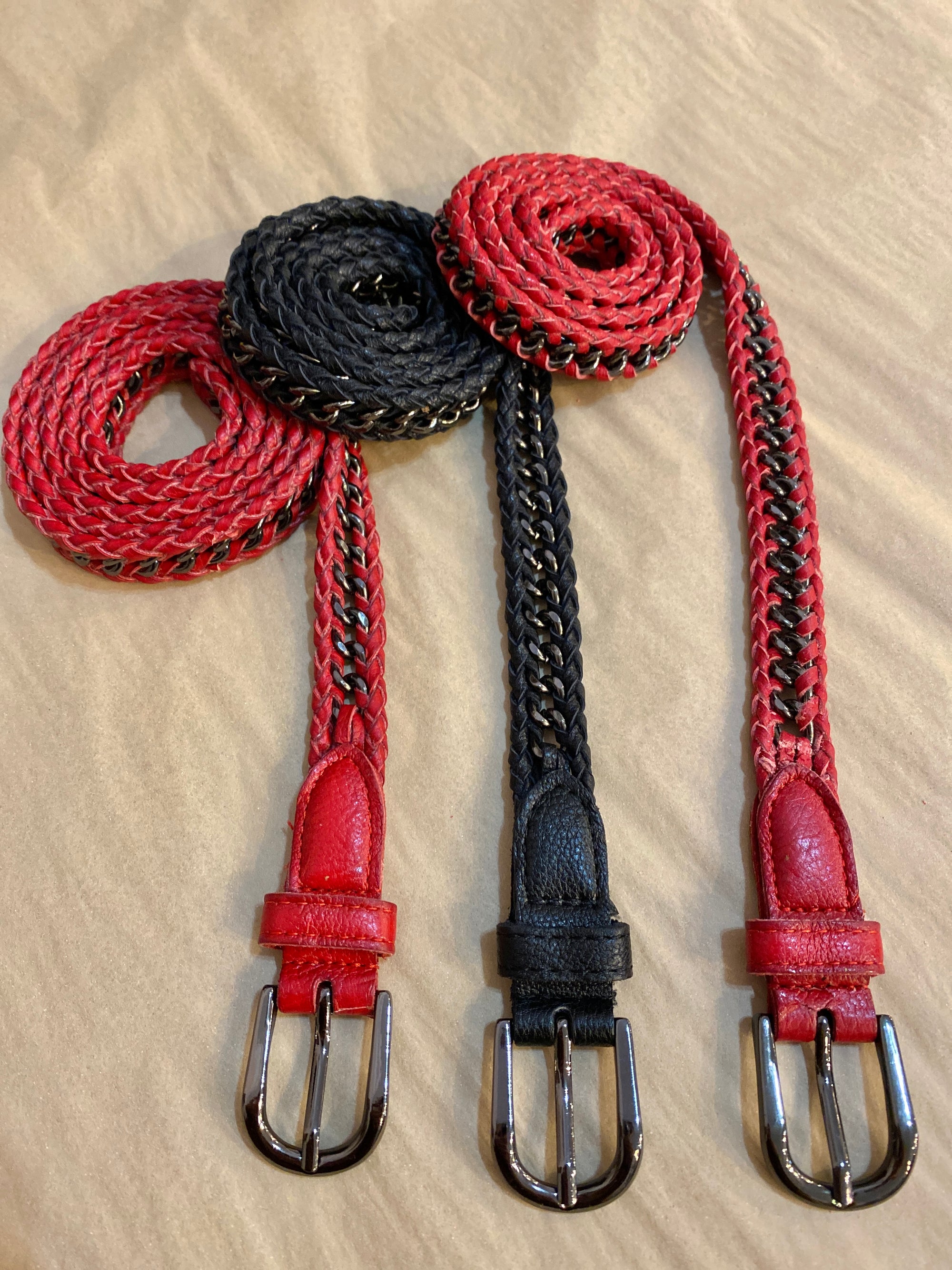 Chain Leather Skinny Belt