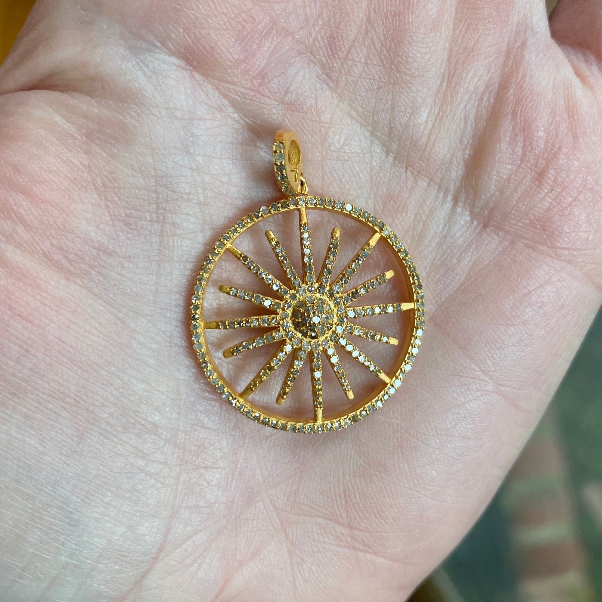 Pave Diamond Gold Sunburst Pendant